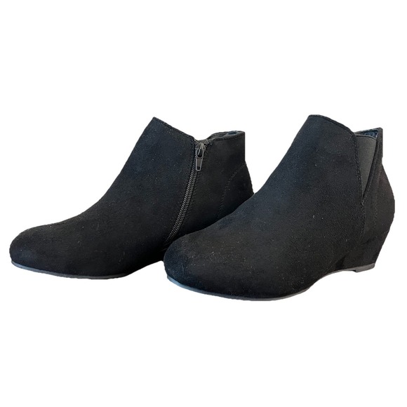 It'S Ok Shoes - Its OK Janelle Black Faux Suede Wedge Ankle Boots Womens 7.5W Round Toe Zip